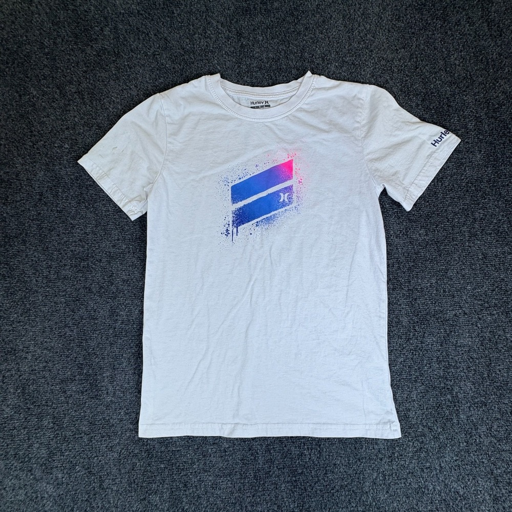 Hurley T Shirt‎ Boys Large 12-13 Years White Cotton Short Sleeve Halfer Gradient